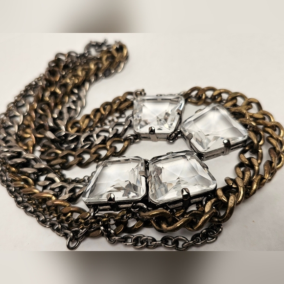 [J. CREW] Heavy Mixed Metals Muli Strand Statement Necklace Large Glass Stones - Picture 8 of 15